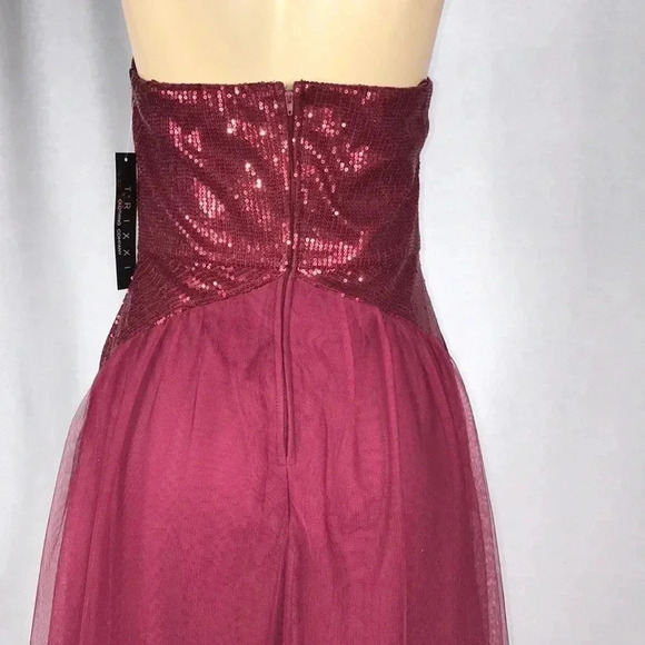 Trixxi Size 11 Burgundy Sequence Strapless Evening Gown. New With Tags - Picture 6 of 8